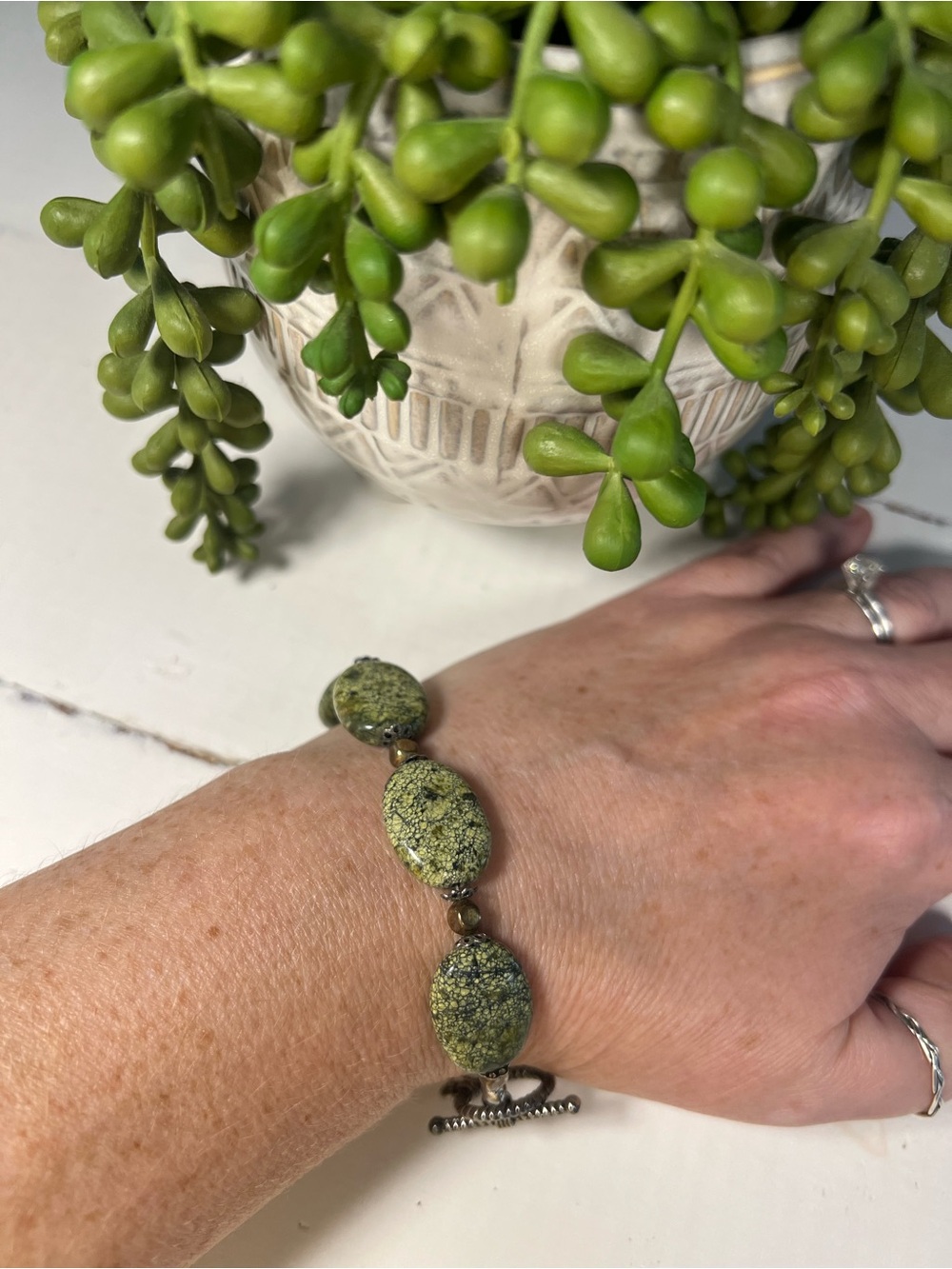Green Stone Bead and mixed metals Bracelet